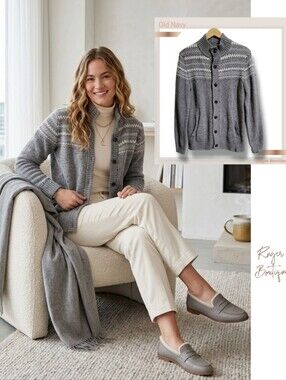 🌿Old Navy Women's Medium Nordic Fair Isle Wool Blend Button-Down Sweater Jacket